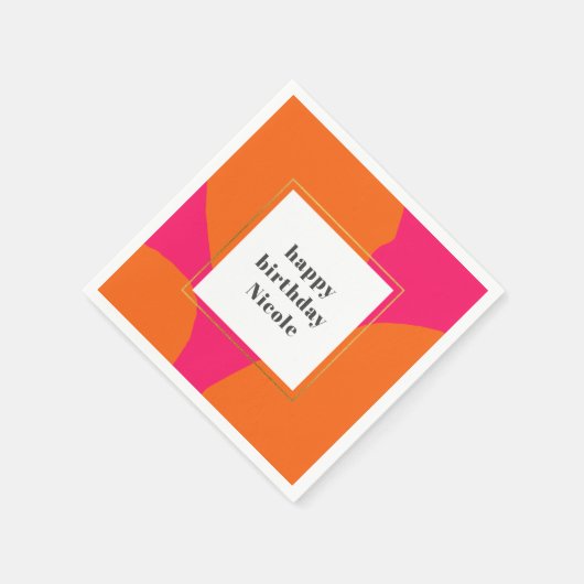 ホットピモダンンクとオレンジの抽象芸術誕生日パーティー スタンダードカクテルナプキン (角)