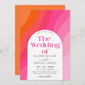 ホットピモダンンクとオレンジ色のウォーター結婚カラー 招待状 (正面/裏面)