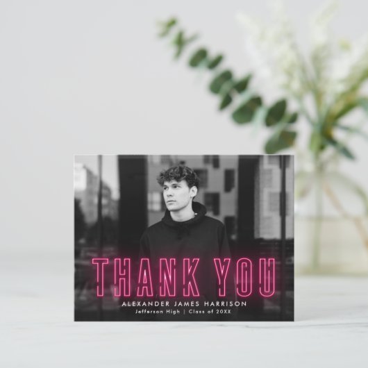 ホットピモダンンクのネオン写真卒業ありがとう ポストカード (スタンド正面)