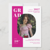 ホットピモダンンクはっきりしたタイポグラフィ写真卒業 招待状 (正面)