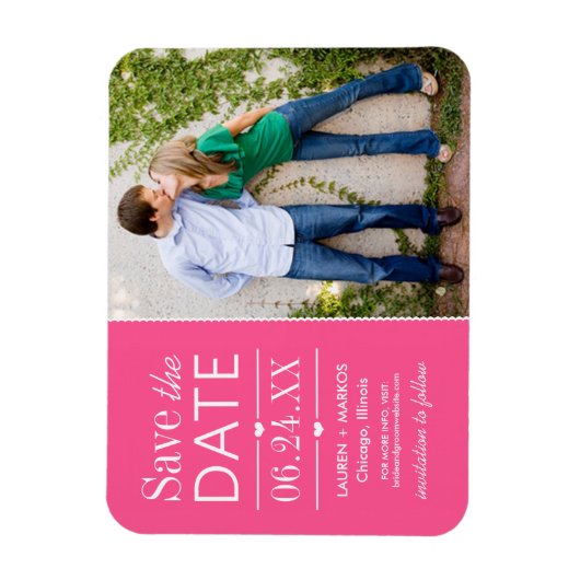 ホットピモダンンクハートの結婚写真デートを保存 マグネット (縦)