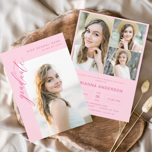 ホットピモダンンク写真卒業パーティー 招待状