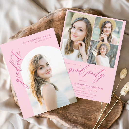 ホットピモダンンク写真卒業パーティー 招待状