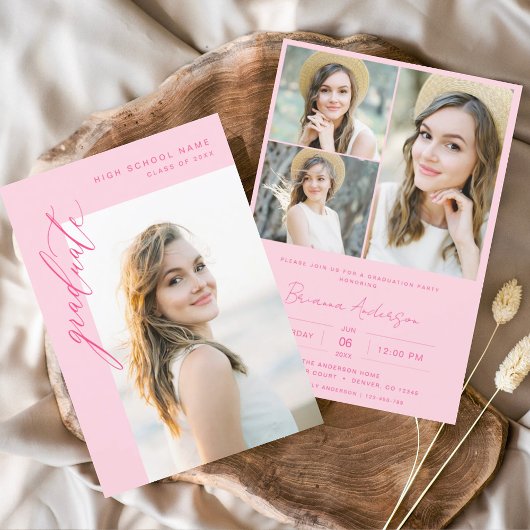 ホットピモダンンク写真卒業パーティー 招待状