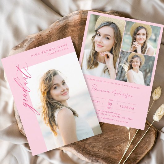 ホットピモダンンク写真卒業パーティー 招待状