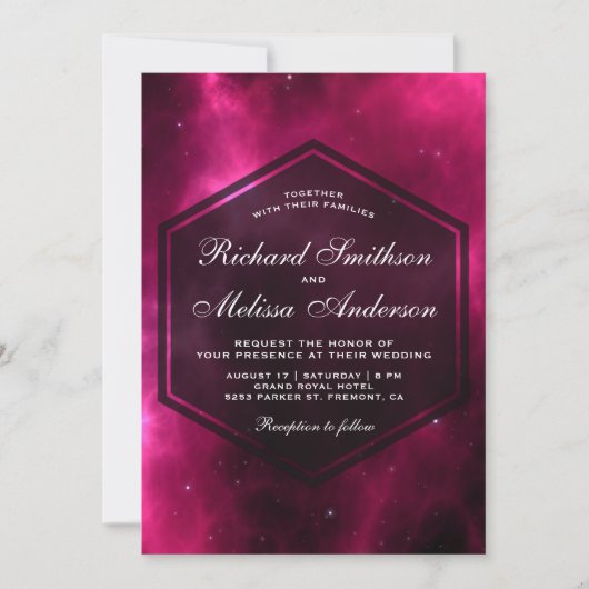 ホットピモダンンク宇宙銀河系結婚式招待状 招待状 (正面)