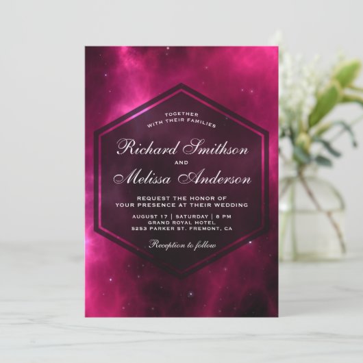 ホットピモダンンク宇宙銀河系結婚式招待状 招待状 (スタンド正面)