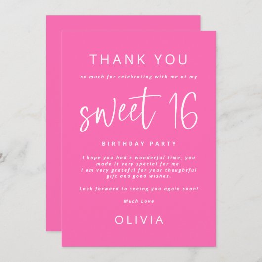 ホットピモダンンク甘い16誕生日パーティーありがとう カード (正面/裏面)