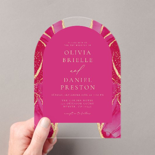 ホットピモダンンク金ゴールドアゲ結婚ートエレガント アクリル招待状 (インサイチュ (ポータブル))