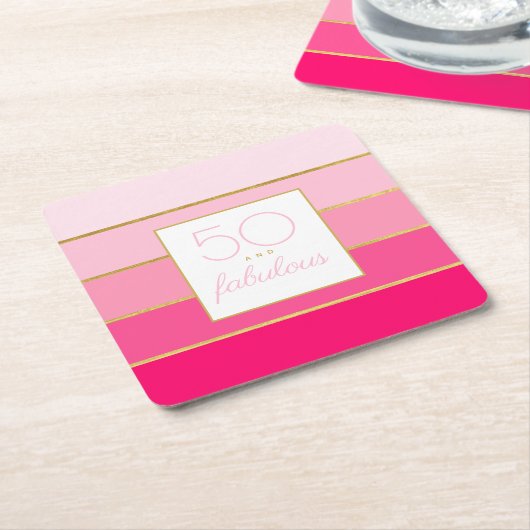 ホットピモダンンク&金ゴールド50と素晴らしい誕生日 スクエアペーパーコースター (アングル)