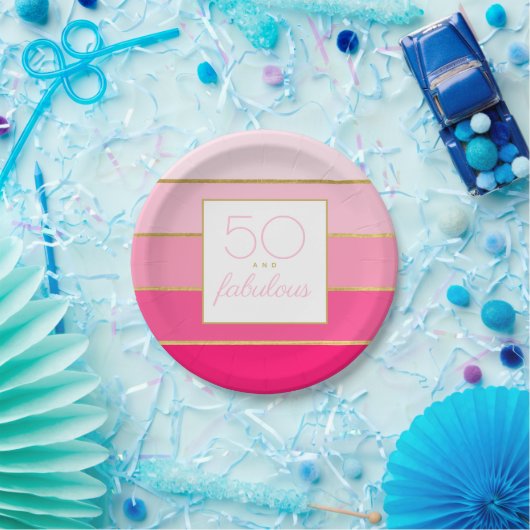 ホットピモダンンク&金ゴールド50と素晴らしい誕生日 ペーパープレート (パーティー)