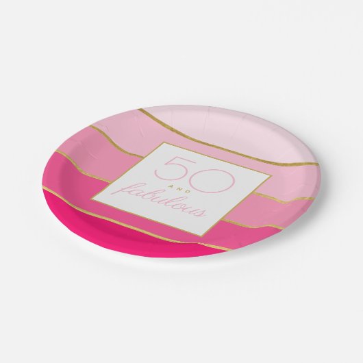 ホットピモダンンク&金ゴールド50と素晴らしい誕生日 ペーパープレート (アングル)