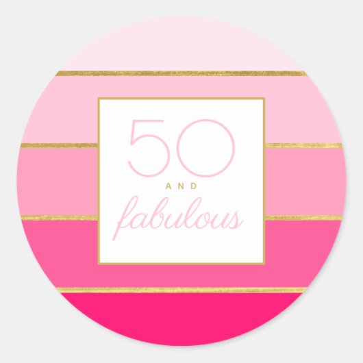 ホットピモダンンク&金ゴールド50と素晴らしい誕生日 ラウンドシール (正面)