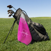 ホットピモノグラムのンクとシルバーの滴下グリッター ゴルフタオル (グリーン)