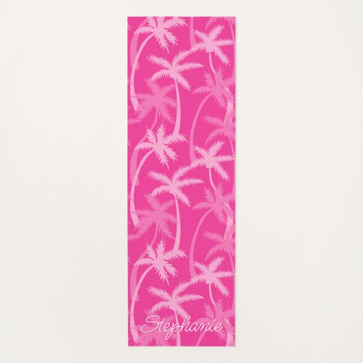 ホットピンクあなたの名前を追加パームツリー ヨガマット (正面)
