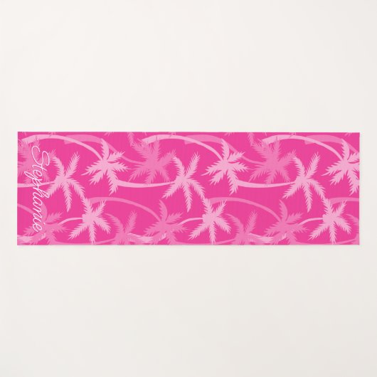 ホットピンクあなたの名前を追加パームツリー ヨガマット (正面(横))