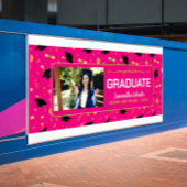 ホットピンクおめでとうカスタム院写真卒業 横断幕