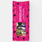 ホットピンクおめでとうカスタム院写真卒業 横断幕 (縦)
