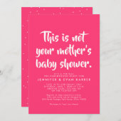 ホットピンクおもしろいのバーチャル赤ちゃんシャワー招待状 (正面/裏面)