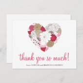 ホットピンクお洒落フローラハートありがとうはがき ポストカード (正面/裏面)