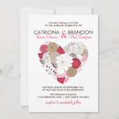 ホットピンクお洒落フローラハート結婚式招待状 招待状 (裏面)