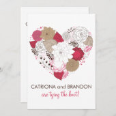 ホットピンクお洒落フローラハート結婚式招待状 招待状 (正面/裏面)