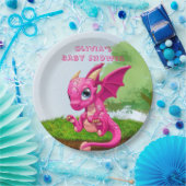ホットピンクかわいいドラゴンガール赤ちゃんシャワー ペーパープレート (パーティー)
