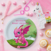 ホットピンクかわいいドラゴンガール赤ちゃんシャワー ペーパープレート (パーティー)