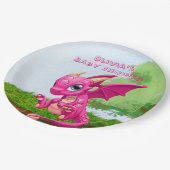 ホットピンクかわいいドラゴンガール赤ちゃんシャワー ペーパープレート (アングル)