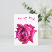 ホットピンクかわいらしバラフローラハッピーバレンタインラブ ポストカード (スタンド正面)
