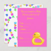 ホットピンクかわいらしベビーダックベビーシャワー招待状 招待状 (正面/裏面)