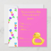 ホットピンクかわいらしベビーダックベビーシャワー招待状 招待状 (正面)