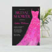 ホットピンクきらめくドレスブライダルシャワー 招待状 (スタンド正面)