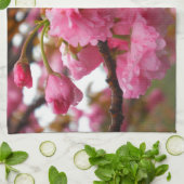 ホットピンクさくらんぼ花 キッチンタオル (折り畳み)