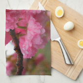 ホットピンクさくらんぼ花 キッチンタオル (四つ折り)