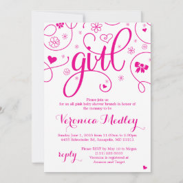 ホットピンクすごい赤ガーリーちゃんシャワー招待状 招待状