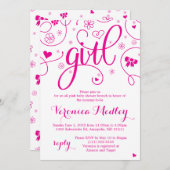 ホットピンクすごい赤ガーリーちゃんシャワー招待状 招待状 (正面/裏面)