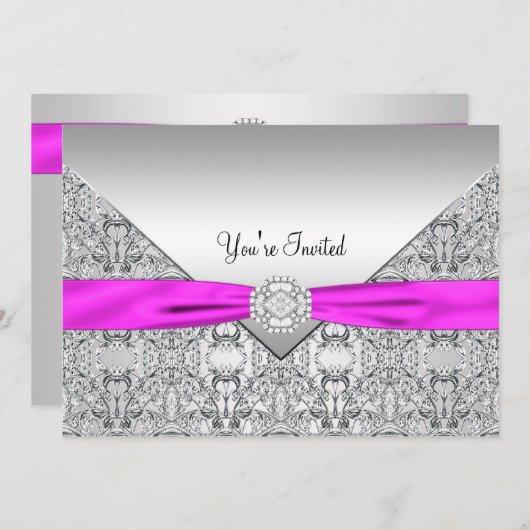 ホットピンクすべての行事パーティーテンプレート 招待状 (正面/裏面)