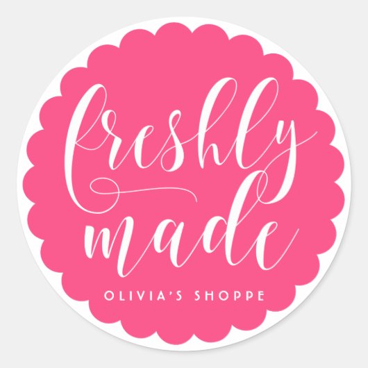 ホットピンクできたてモダンの書道ビジネス ラウンドシール (正面)