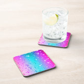 ホットピンクとアクアブルーのグラデーション水滴 コースター (右側)