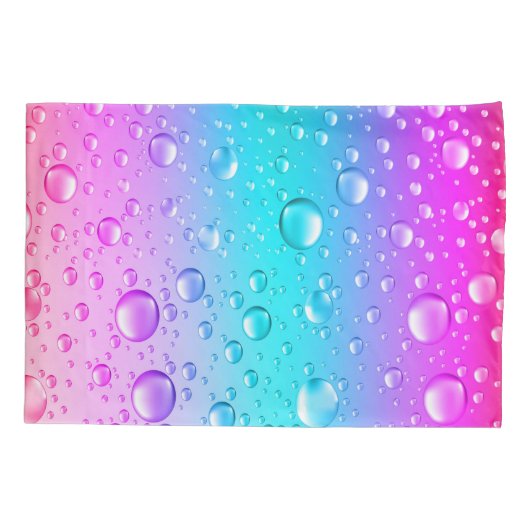 ホットピンクとアクアブルーのグラデーション水滴 枕カバー (裏面)