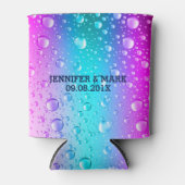 ホットピンクとアクアブルーのグラデーション水滴 缶クーラー (正面)