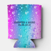 ホットピンクとアクアブルーのグラデーション水滴 缶クーラー (裏面)