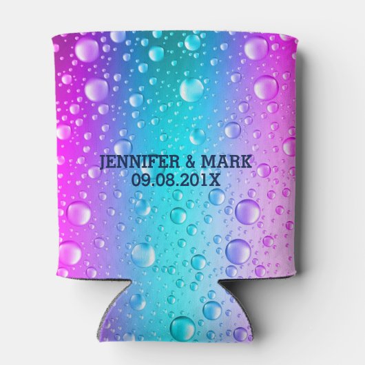 ホットピンクとアクアブルーのグラデーション水滴 缶クーラー (裏面)