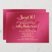 ホットピンクとイエロースウィート16誕生日招待状 招待状 (正面/裏面)