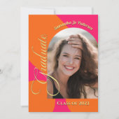 ホットピンクとオレンジのアーチ写真卒業パーティー 招待状 (正面)
