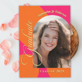 ホットピンクとオレンジのアーチ写真卒業パーティー 招待状