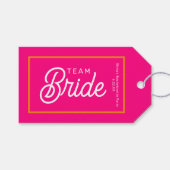 ホットピンクとオレンジのチーム ブライド カスタム フェイバータグ ギフトタグ (正面(横))