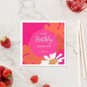 ホットピンクとオレンジのデイジーフローラ誕生日パーティー スタンダードカクテルナプキン (インサイチュ)