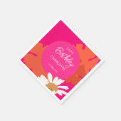 ホットピンクとオレンジのデイジーフローラ誕生日パーティー スタンダードカクテルナプキン (角)